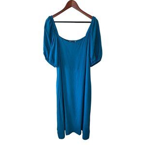 Miss Alfa Womens size L Blue Puff Sleeve lined Midi Dress with pockets